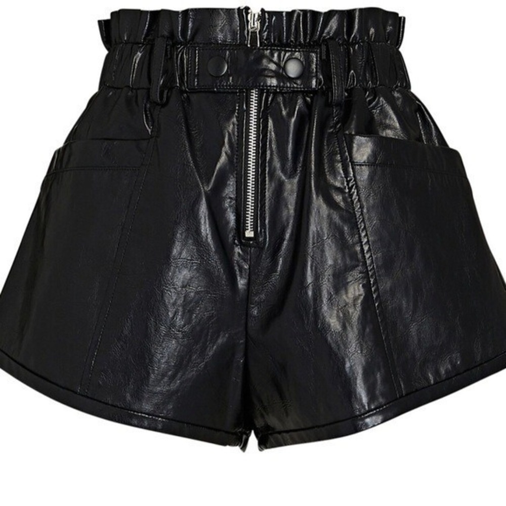 Sea New York Laurence Black Vegan Leather Paperbag High Waist Shorts Edgy NWT 14